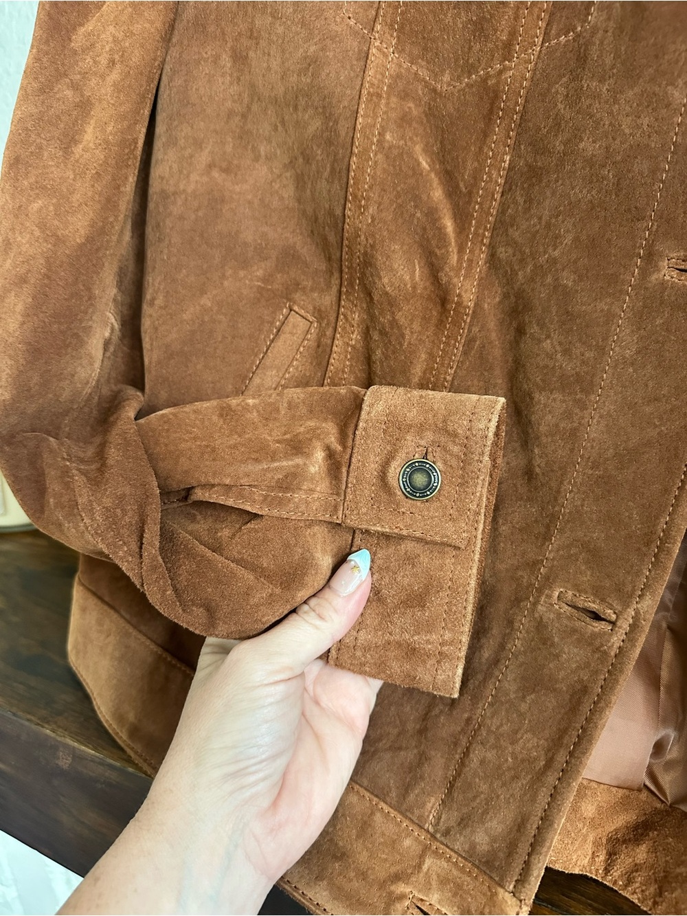 Charter Club Genuine Leather Cognac Brown Trucker Jacket Women's Medium - Picture 6 of 8